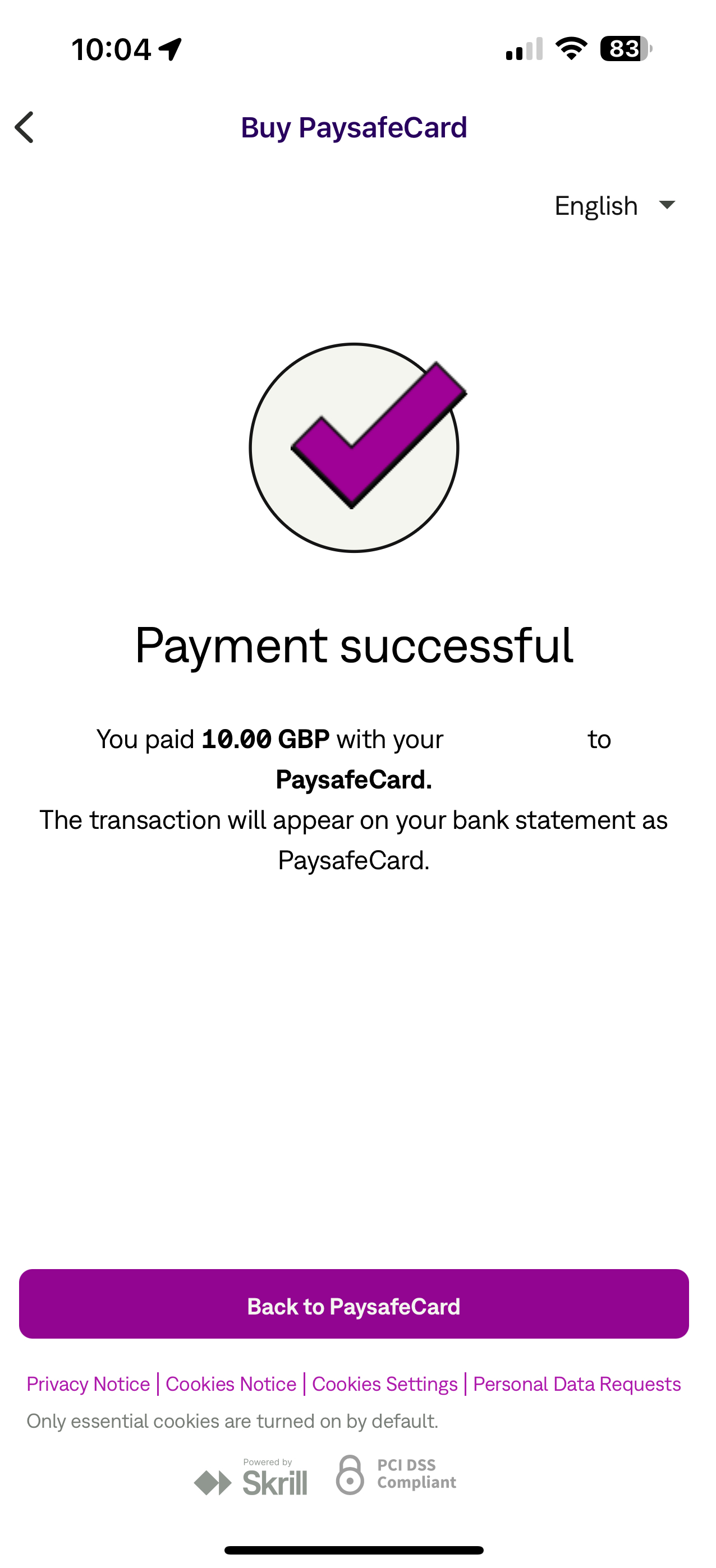 PaySafeCard Payment