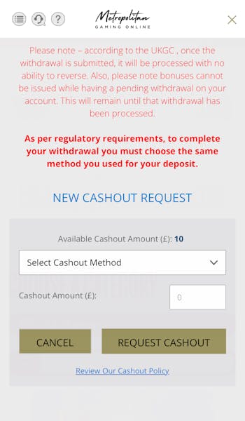 MetGaming Withdrawal