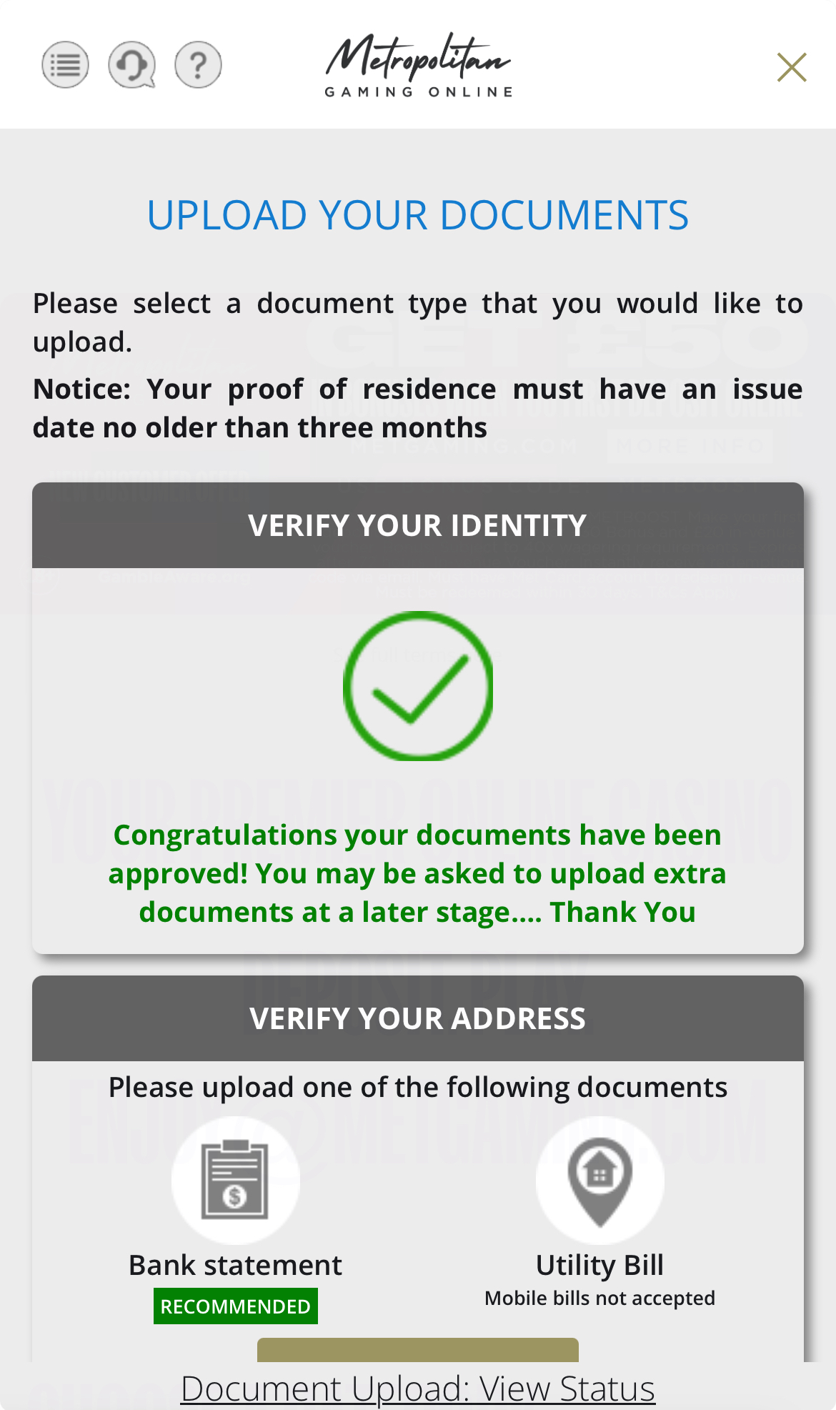 MetGaming Document Verification