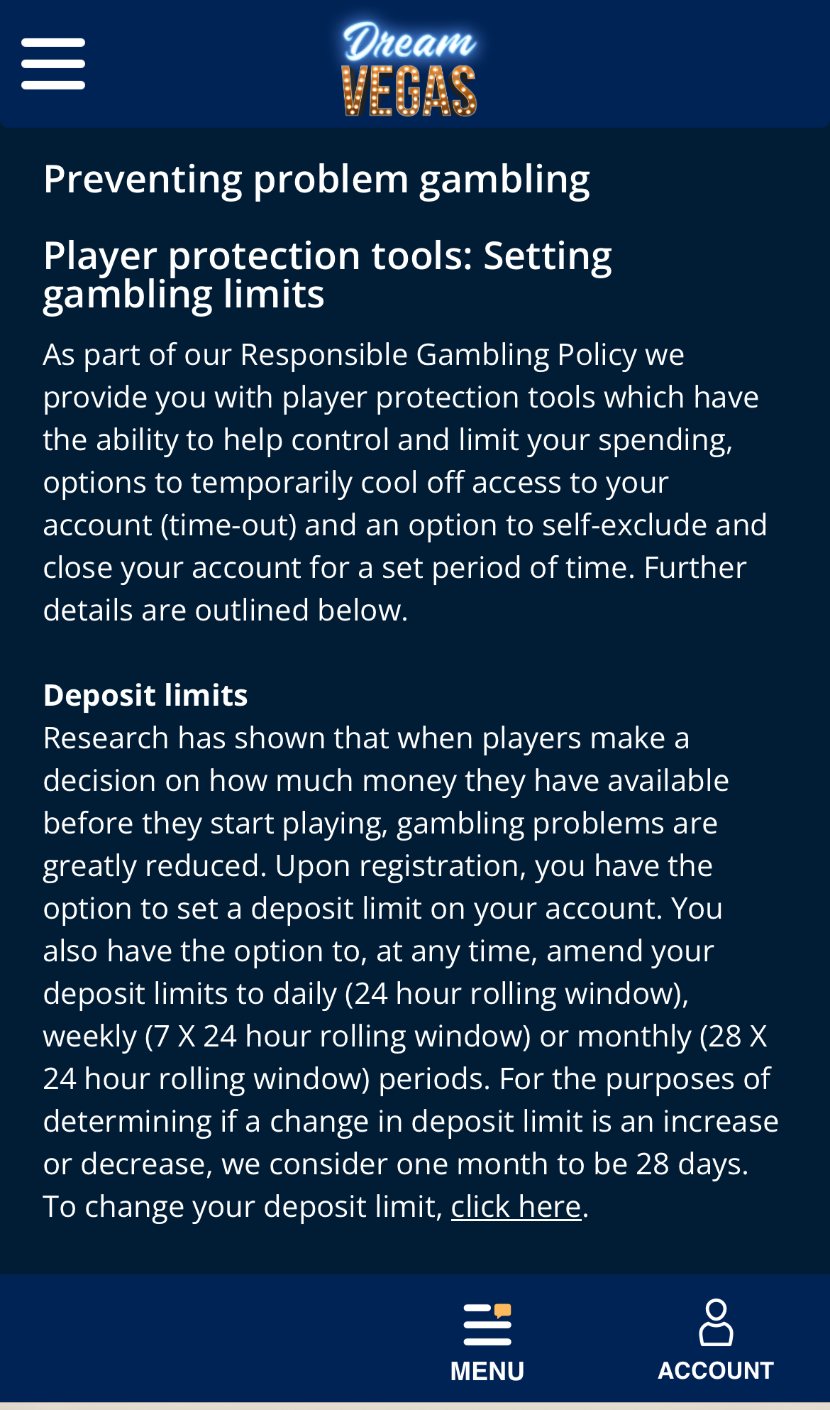 Dream Vegas Responsible Gambling