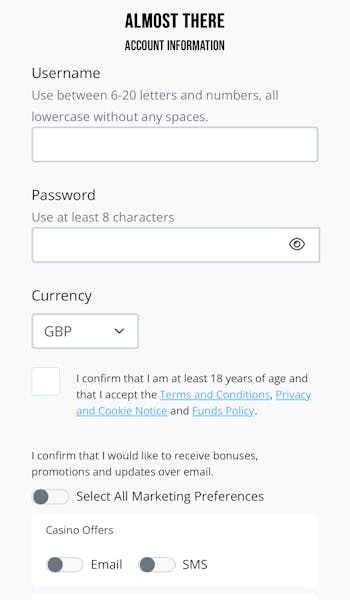 Dream Vegas Sign Up Username