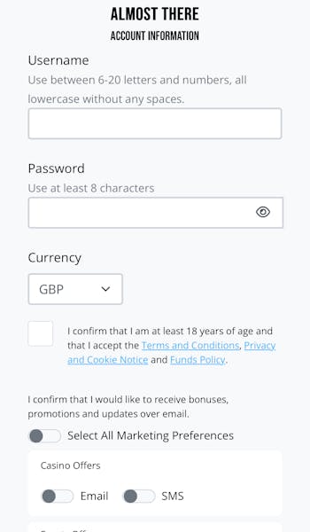 Dream Vegas Sign Up Username