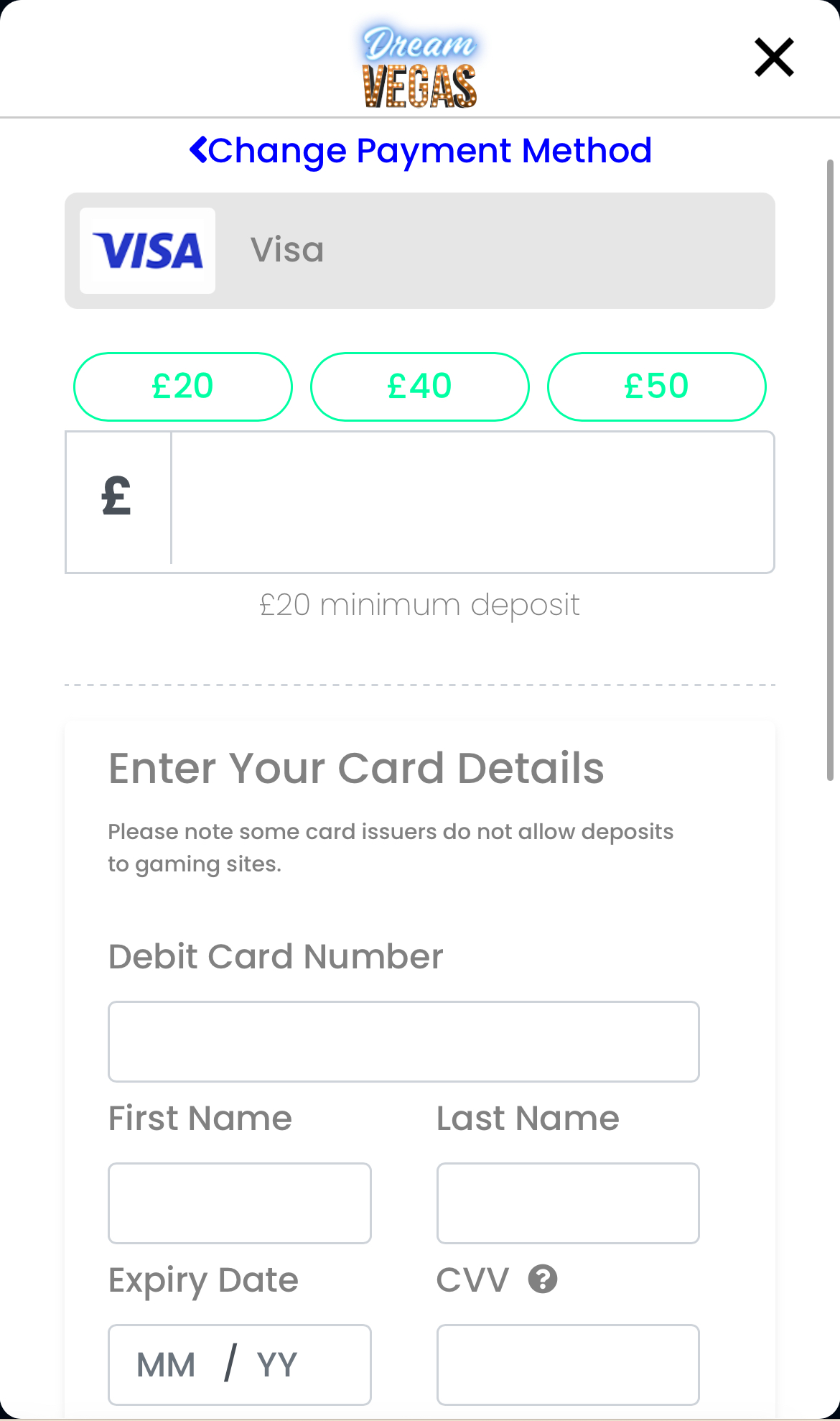 Dream Vegas Deposit - Amount