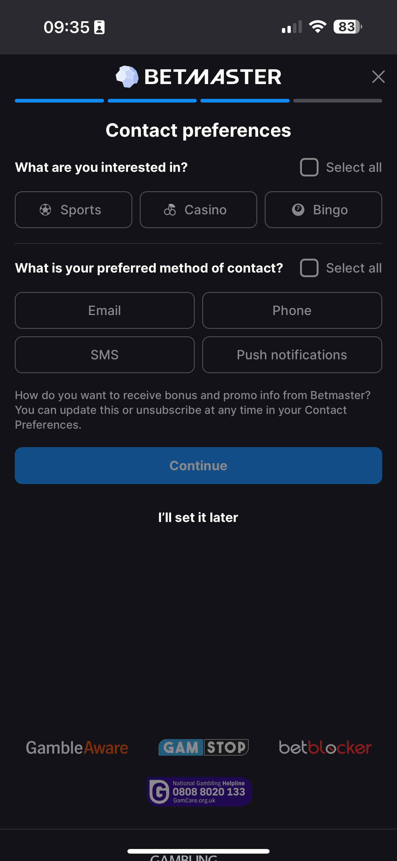 betmaster preferences