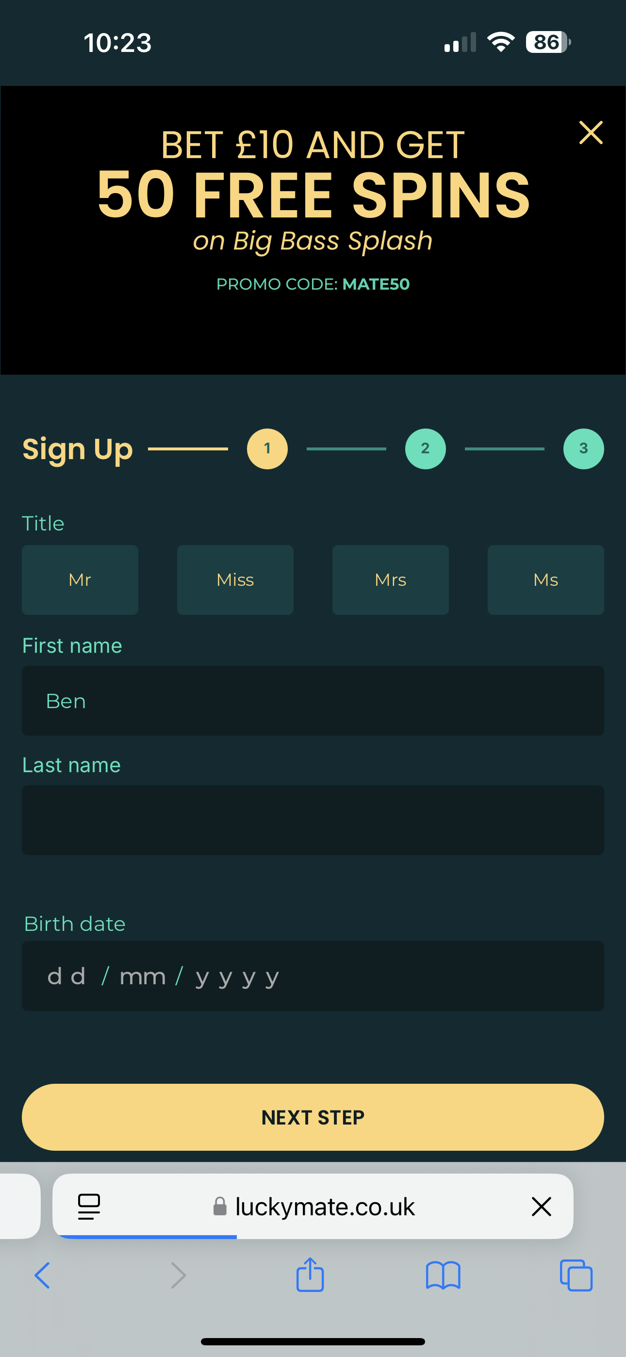 Luckymate Sign Up 1