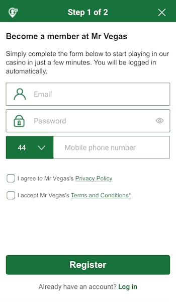 Mr Vegas Sign Up Form