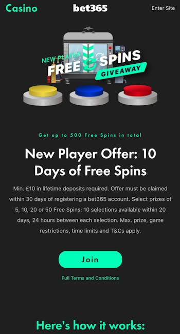 Bet365 Sign Up Promotion 500 free spins