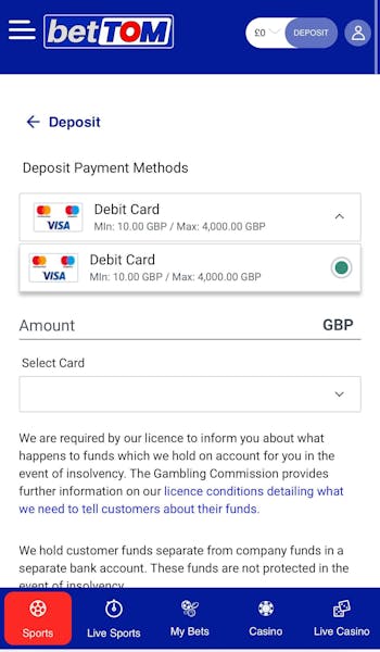 BetTom deposit methods news