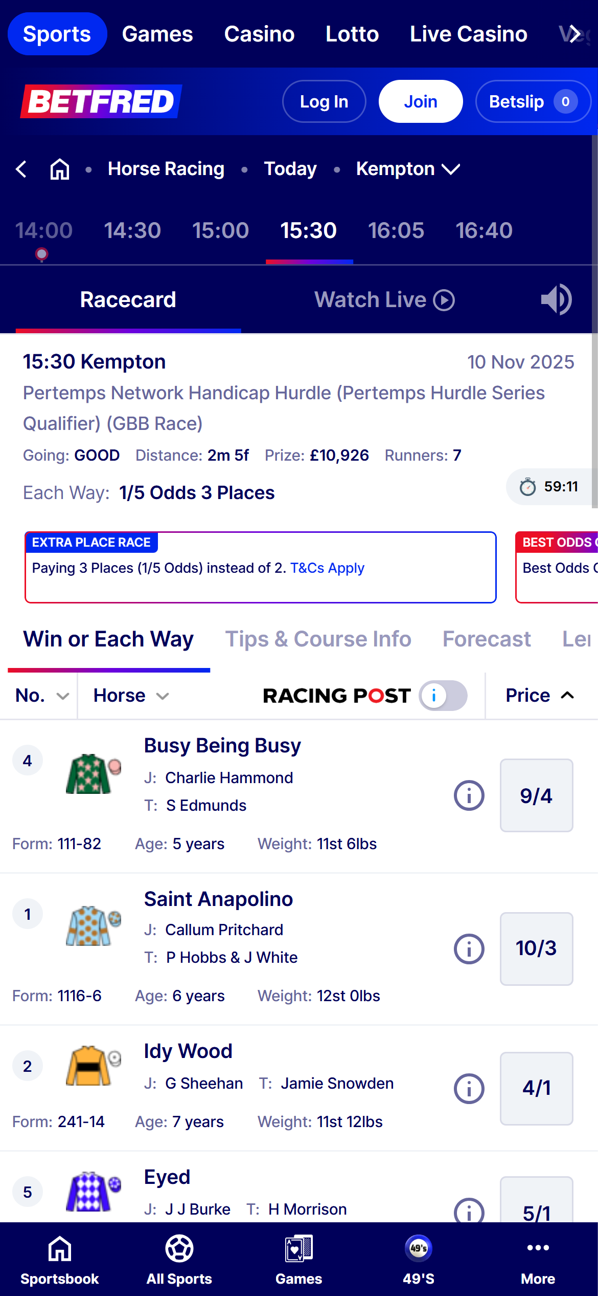 Betfred extra places example