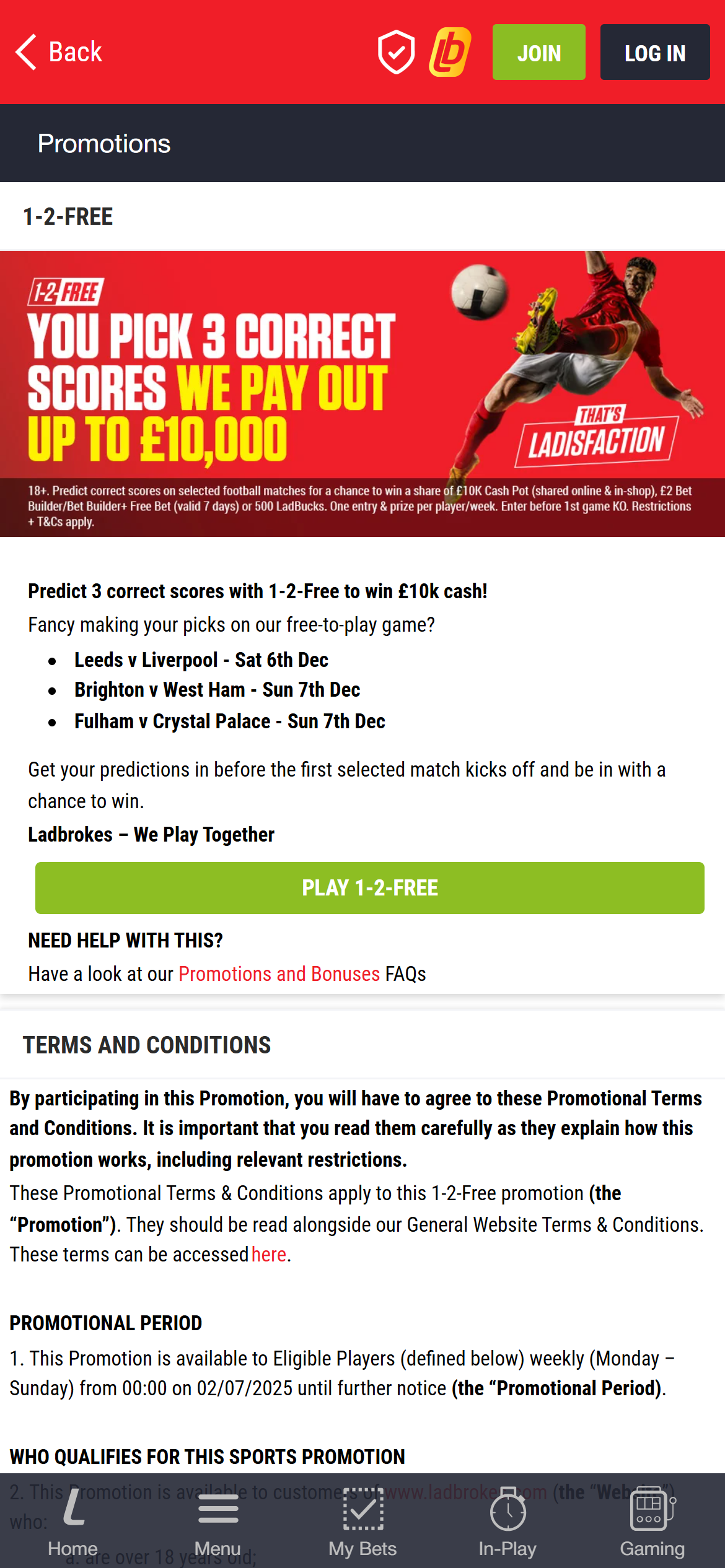 Ladbrokes 1-2-free promotion