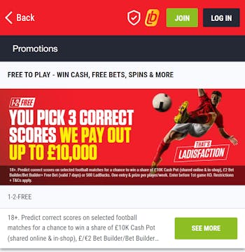 Ladbrokes 1-2-free promotion menu