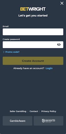 Betwright sign up screen