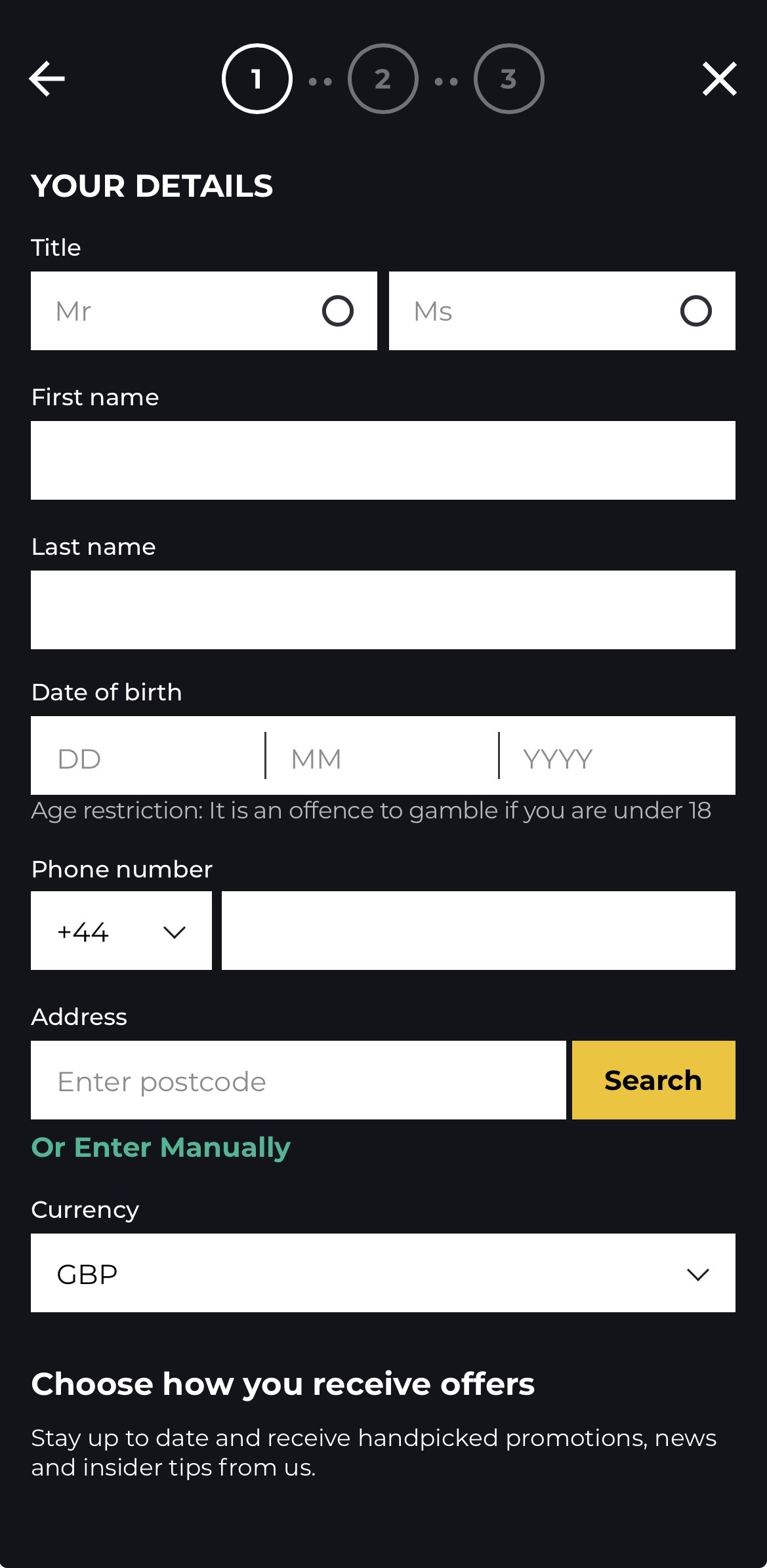 App - Pricedup - Sign up form