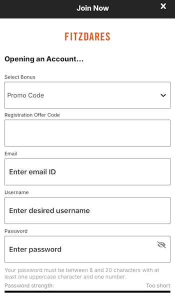 Fitzdares app sign up 2