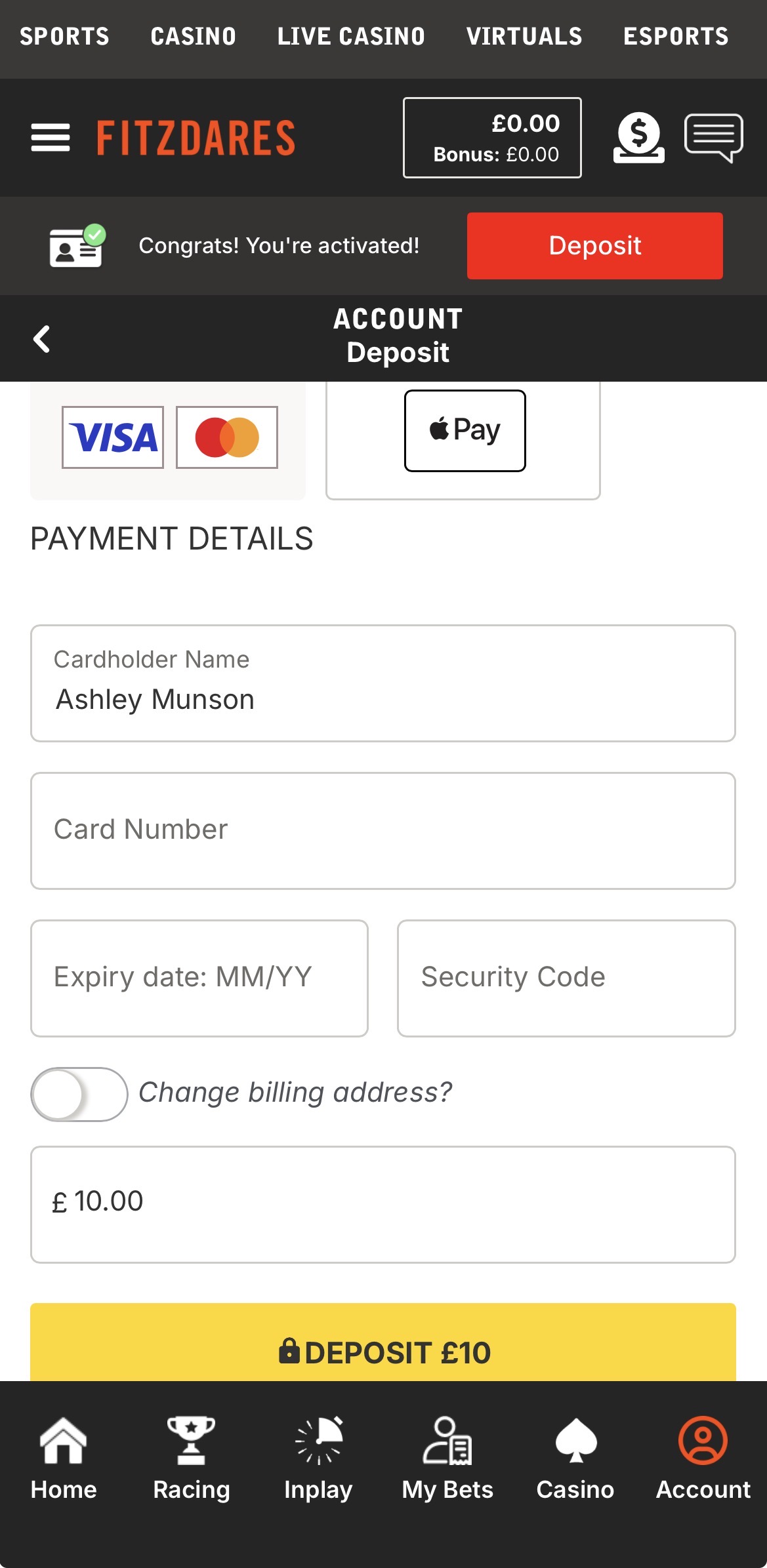 Fitzdares app deposit 2