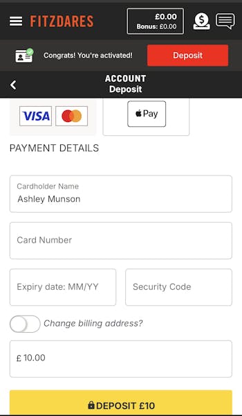 Fitzdares app deposit 2