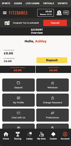 Fitzdares app deposit 1