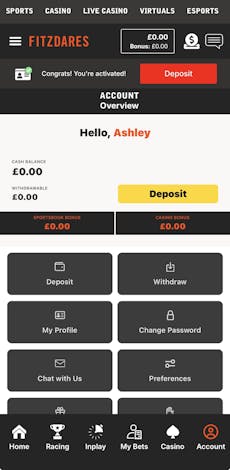 Fitzdares app deposit 1