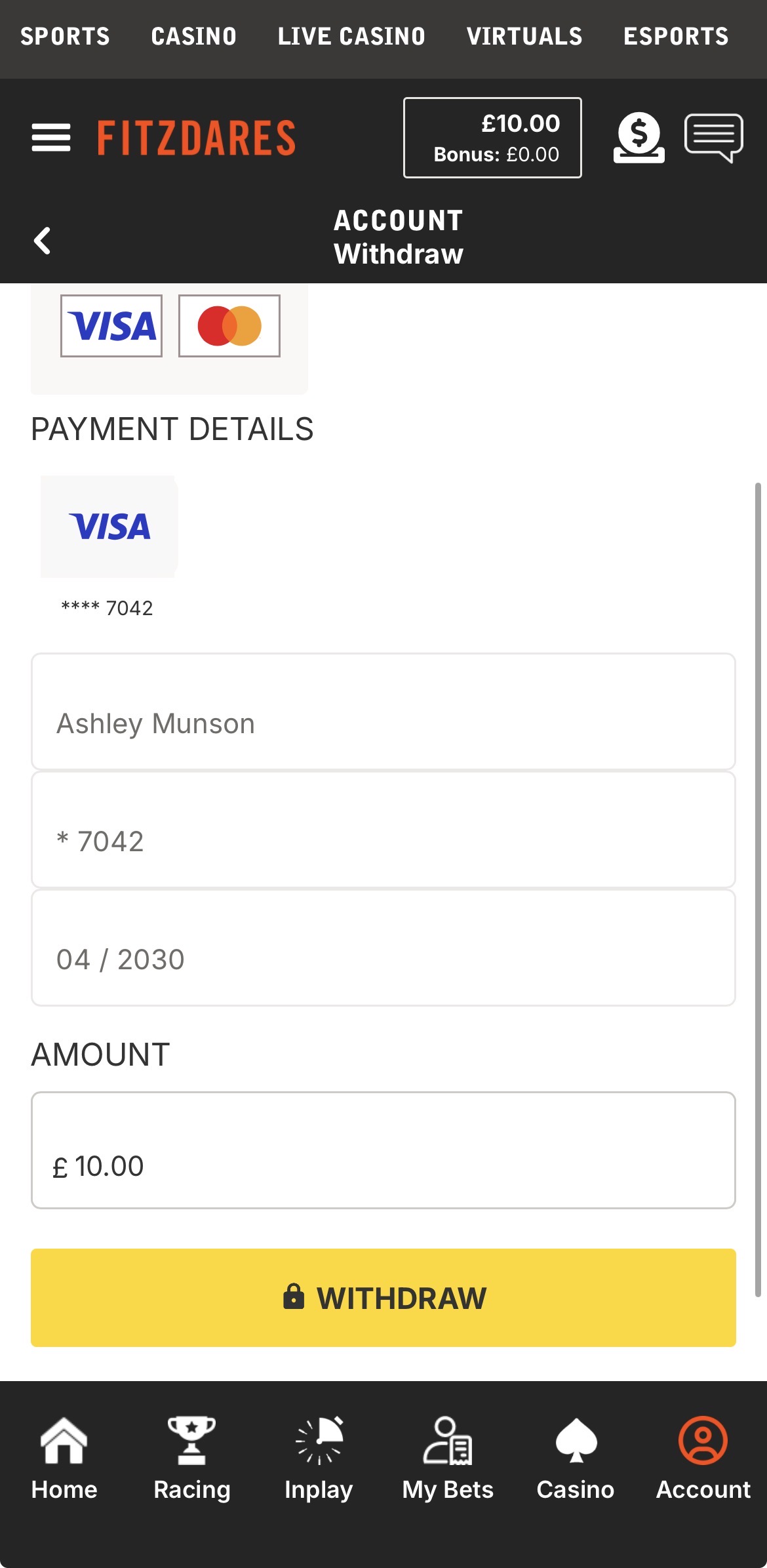 Fitzdares app withdrawal