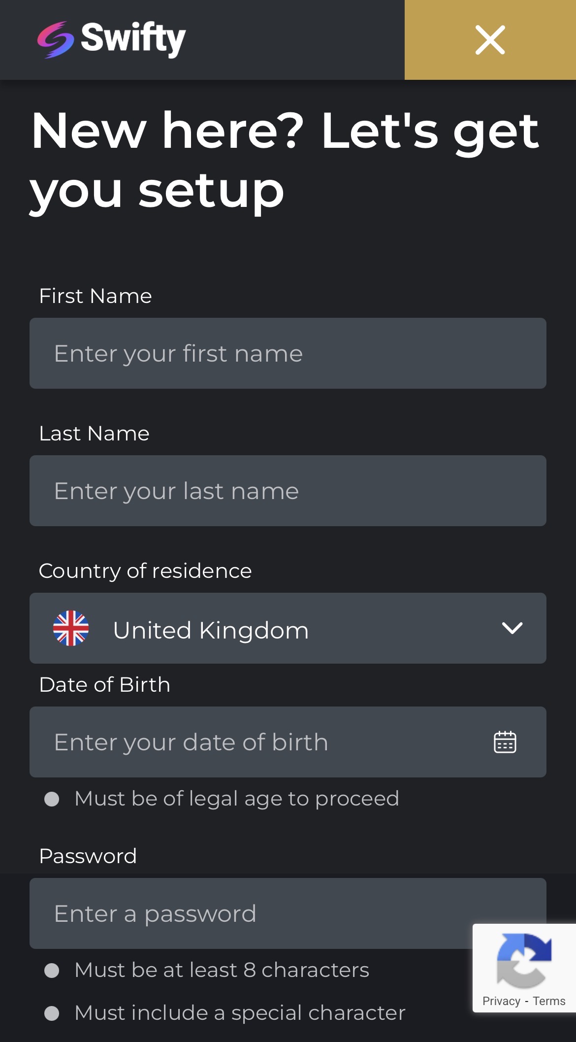 Swifty Sports Sign Up Form