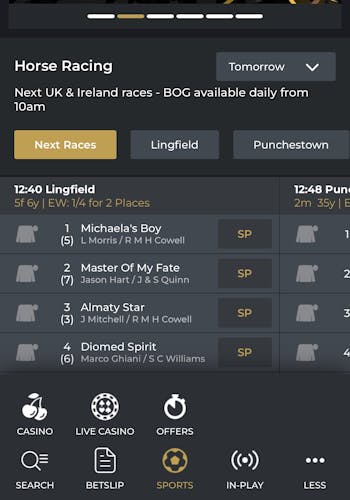 Swifty App - Casino Menu