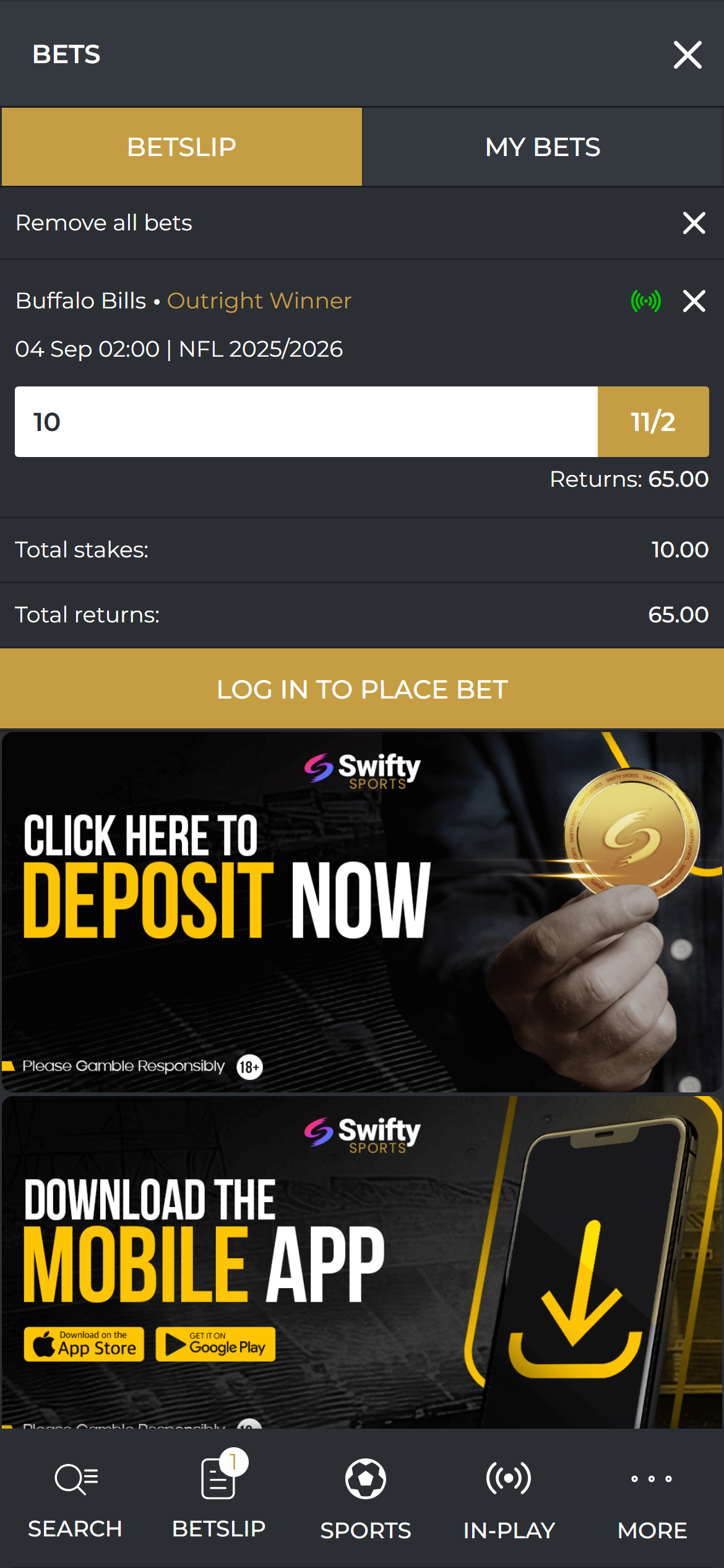 Swifty Sports qualifying bet