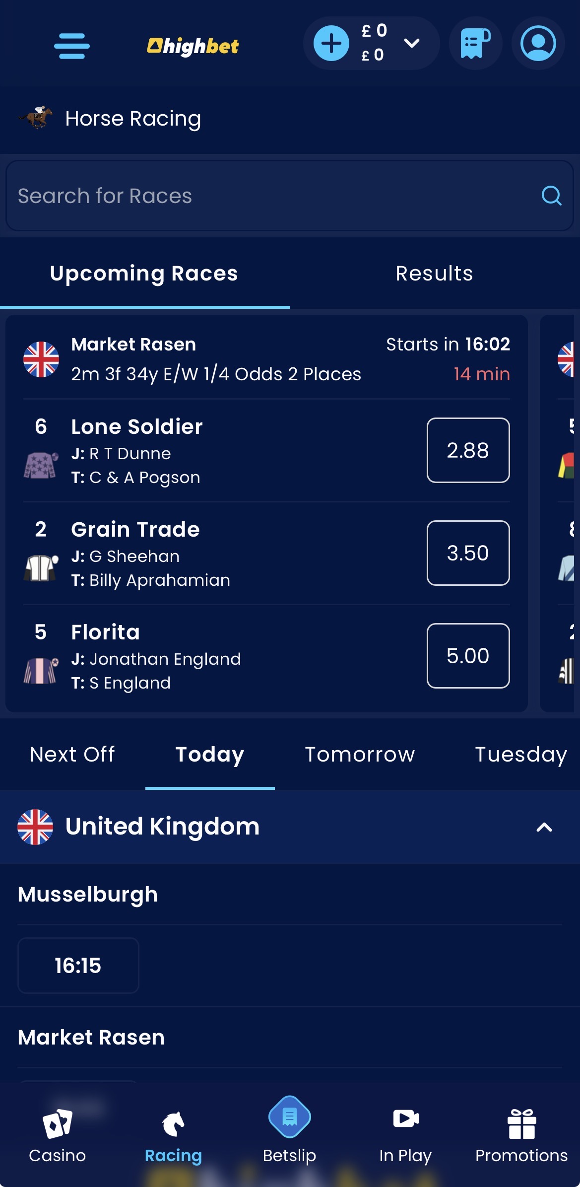 Highbet app - Racing