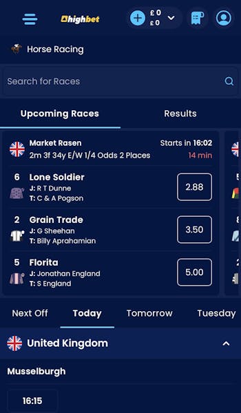 Highbet app - Racing
