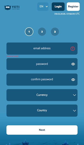 Yeti Casino registration