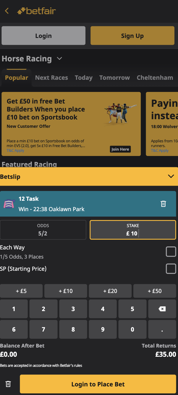 Betfair qualifying bet example