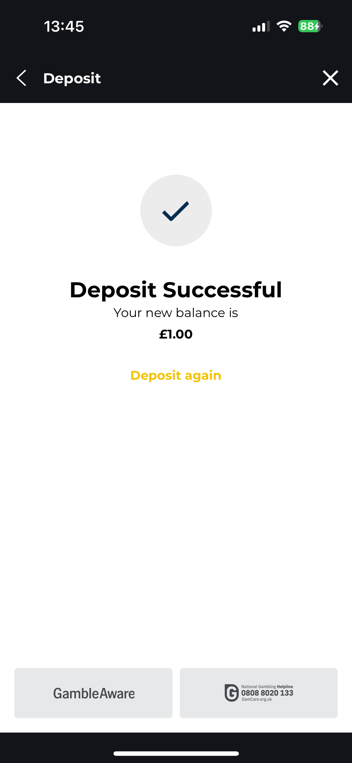Pricedup £1 deposit successful