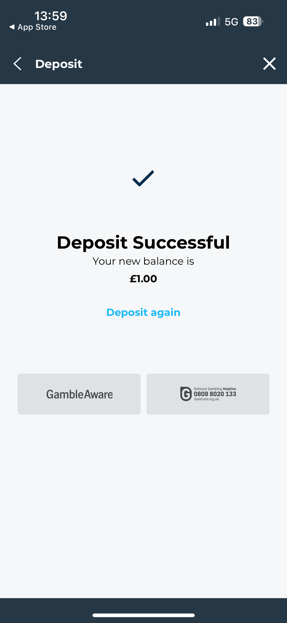 BetWright deposit £1 successful