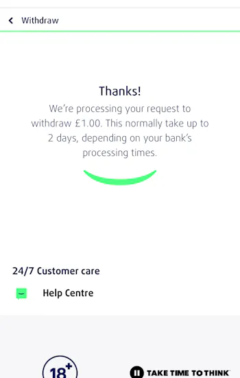 Lottoland £1 withdrawal confirmation