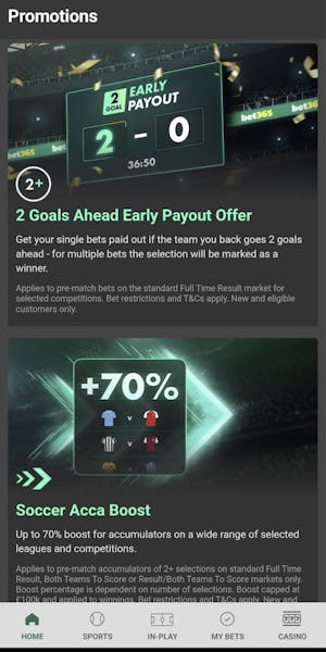 bet365 app soccer offers
