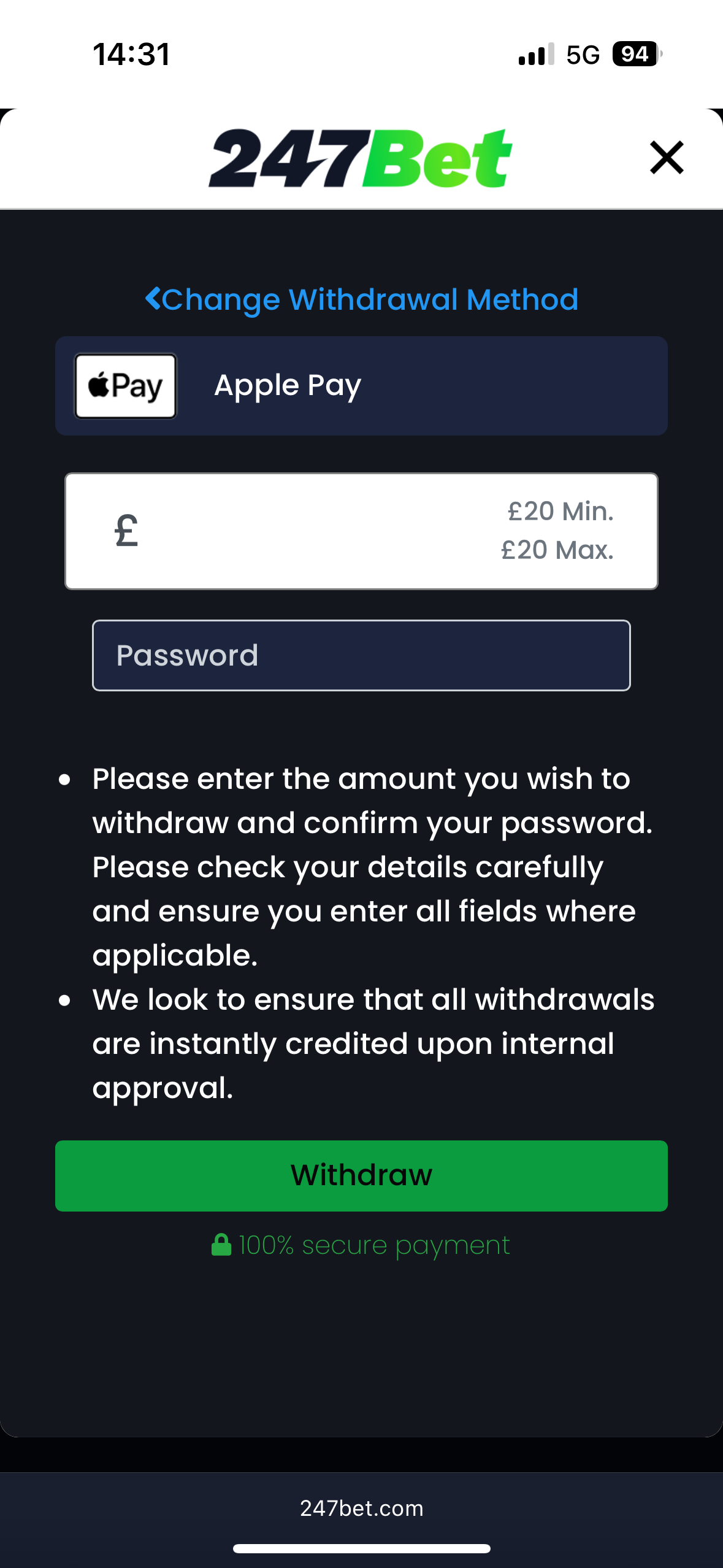 247bet browser Apple Pay