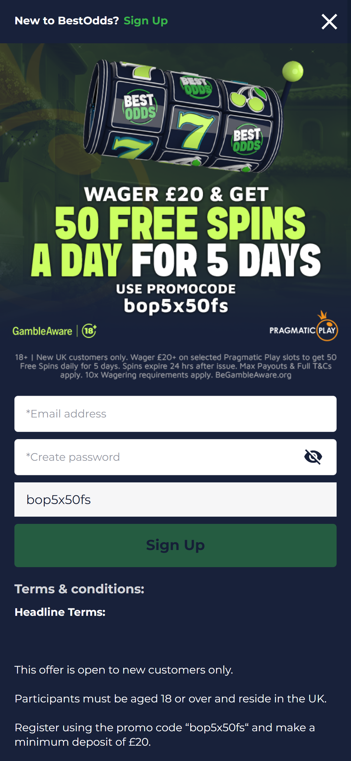 BestOdds promo registration