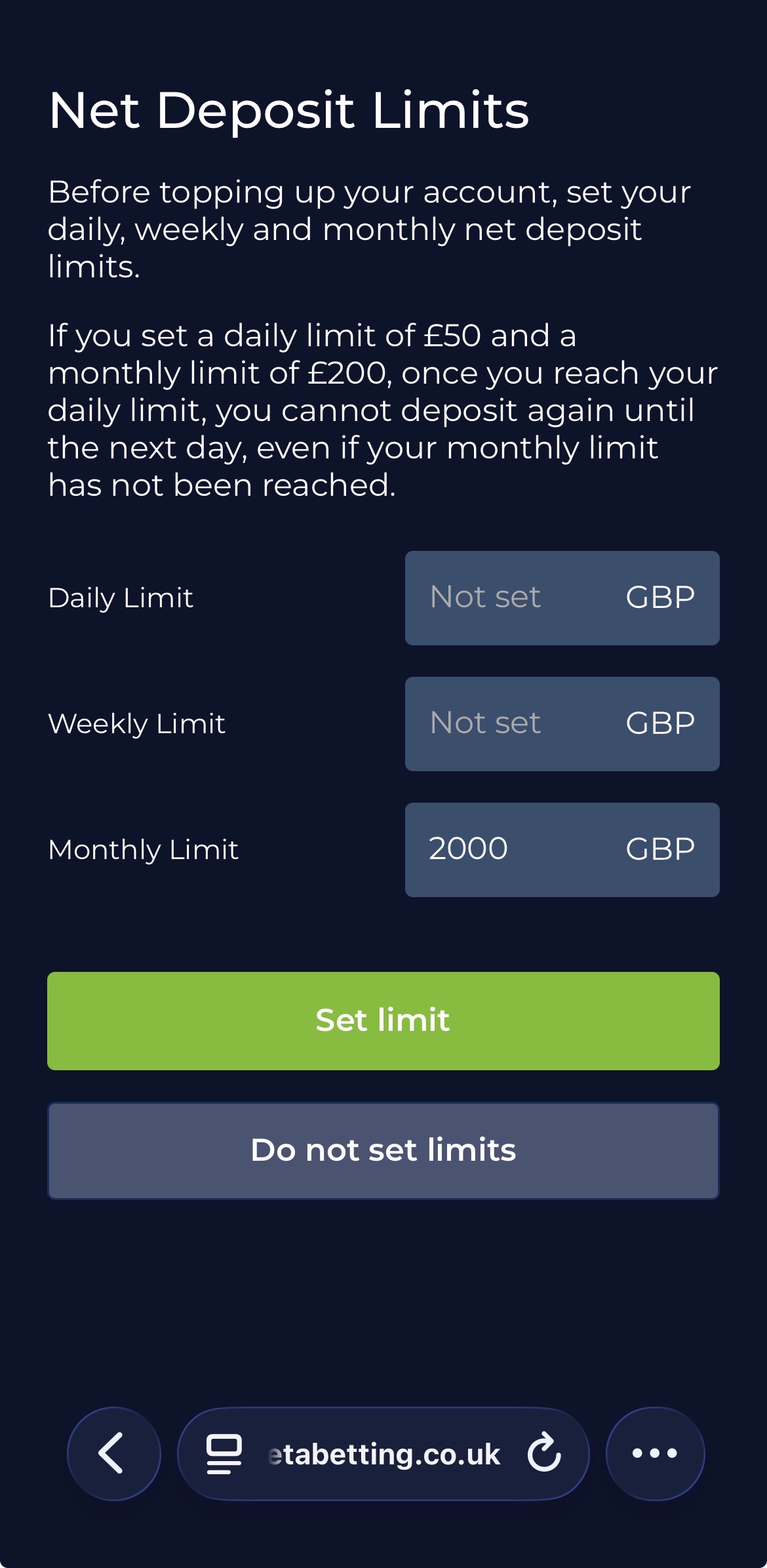 Meta Betting Deposit Limit