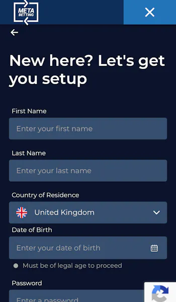 Meta Betting Registration Personal Details