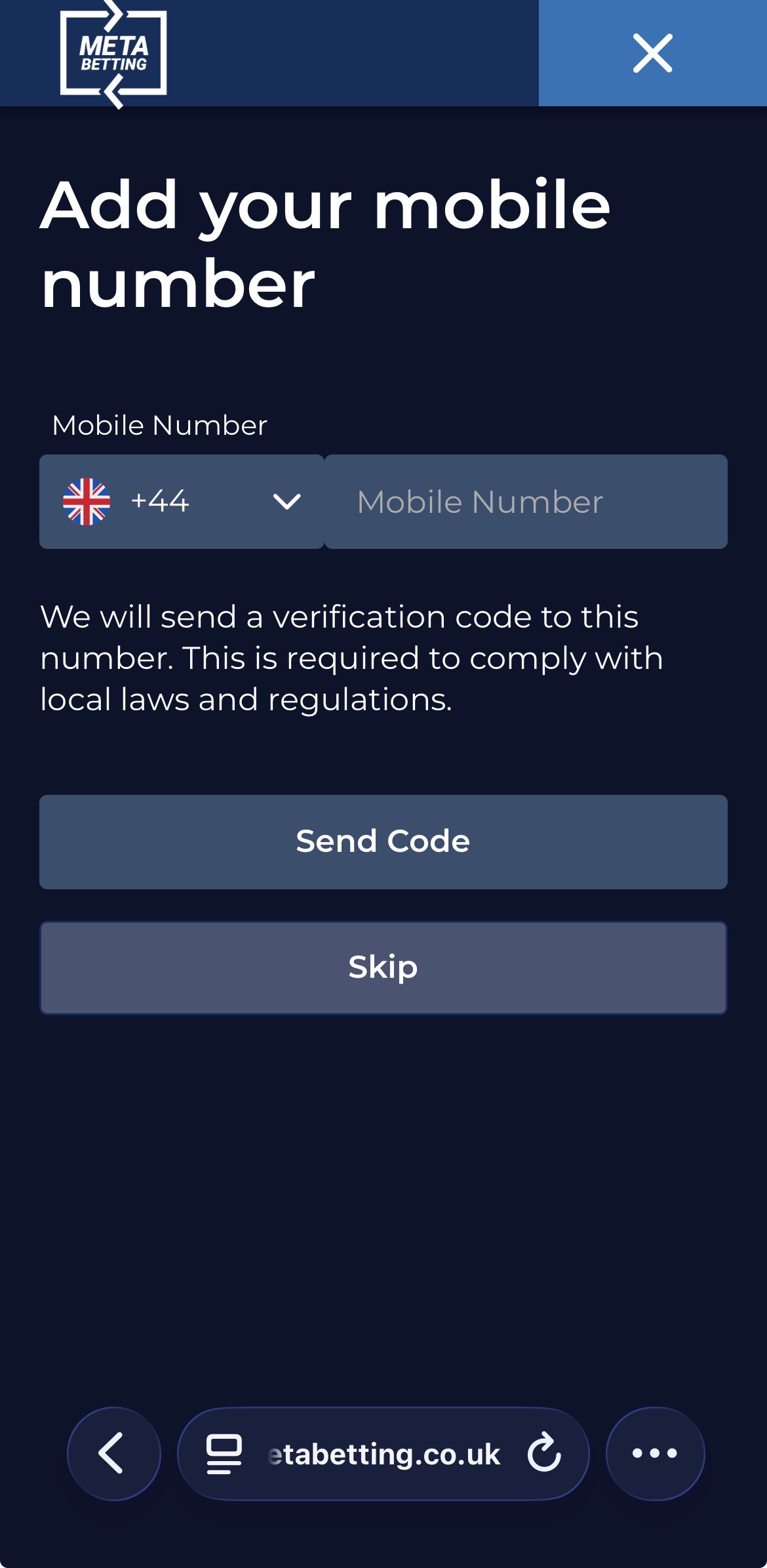 Meta Betting Mobile Number