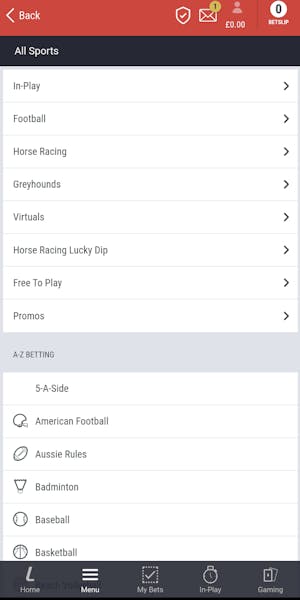 Ladbrokes sports app menu