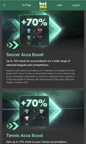 bet365 acca boosts UK