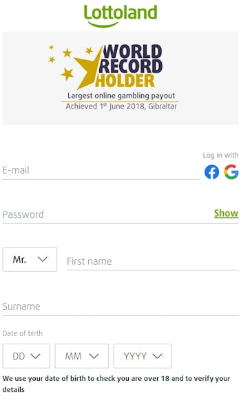 Lottoland sign-up process 1