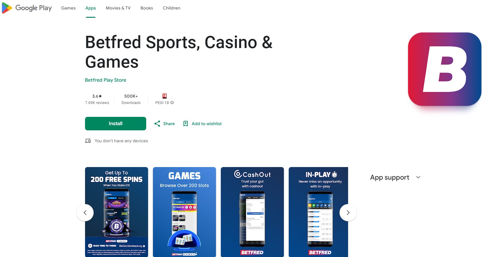 Betfred Google Play Store preview