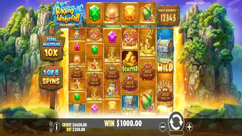 Raging Waterfall Megaways Bonus Round Gameplay