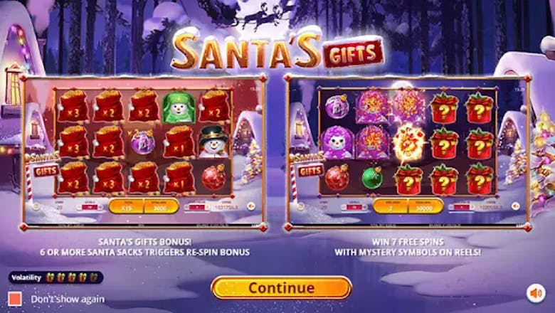 santas gifts slot information screen