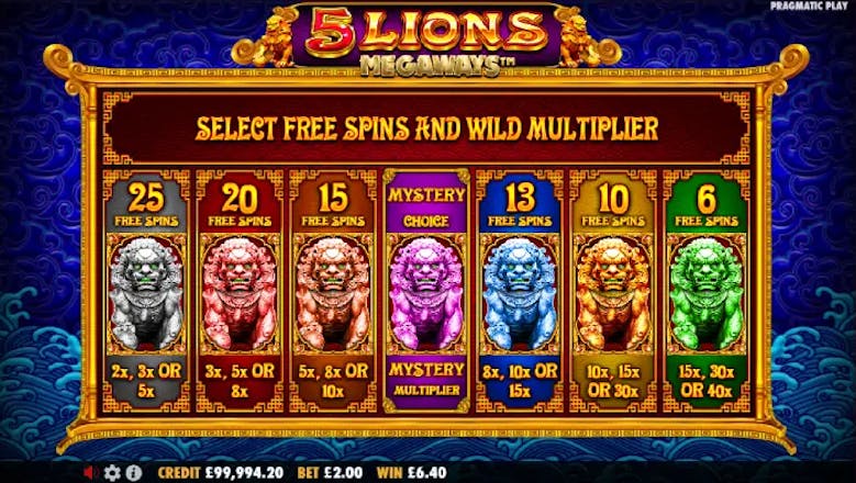 5 lions megaways bonus feature