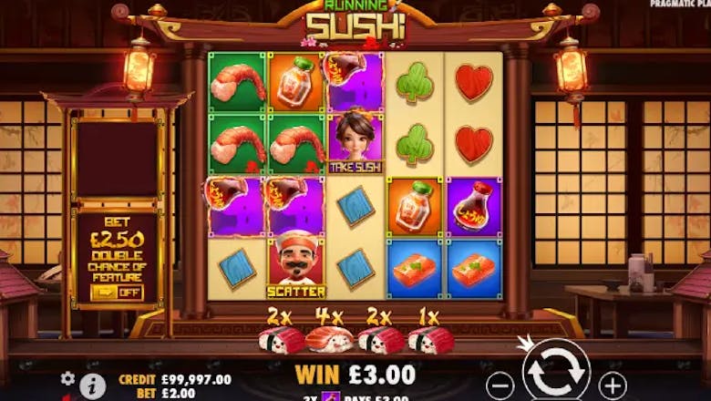 running sushi slot basegame hit