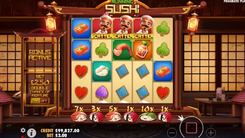 running sushi pragmatic play scatter trigger