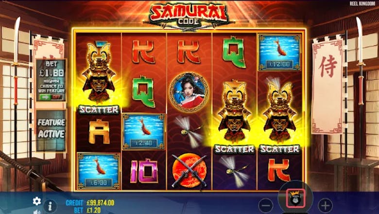 samurai code online slot freespins trigger screenshot