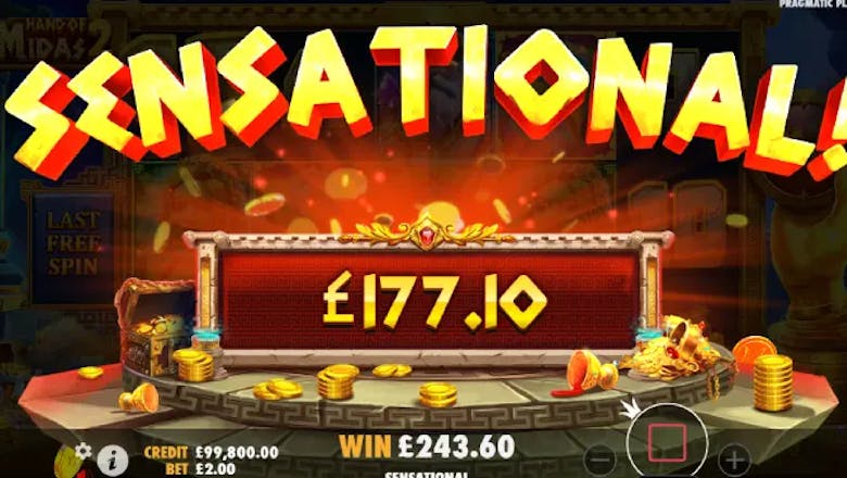 hand of midas 2 slot sensational win screenshot